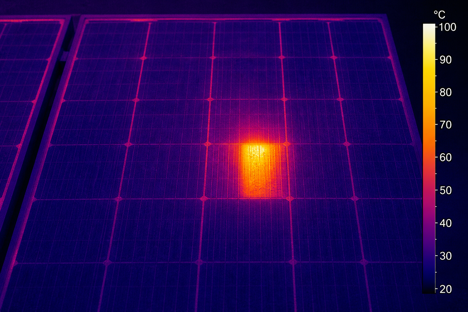 Thermografieaufnahme mit Hotspot an einem PV-Modul